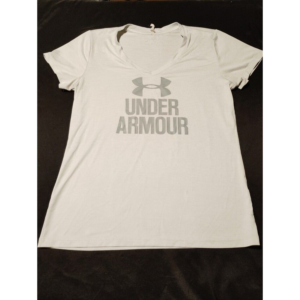 Under Armour Women's Light Grey QuickDry V-Neck Tee with Gray Logo
